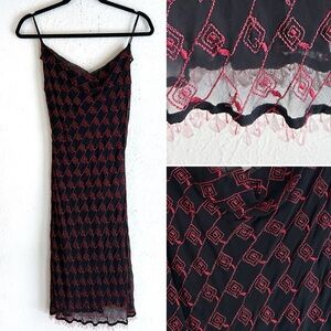 Betsey Johnson Vintage Silk Embroidered Slip Dress Y2K   Medium